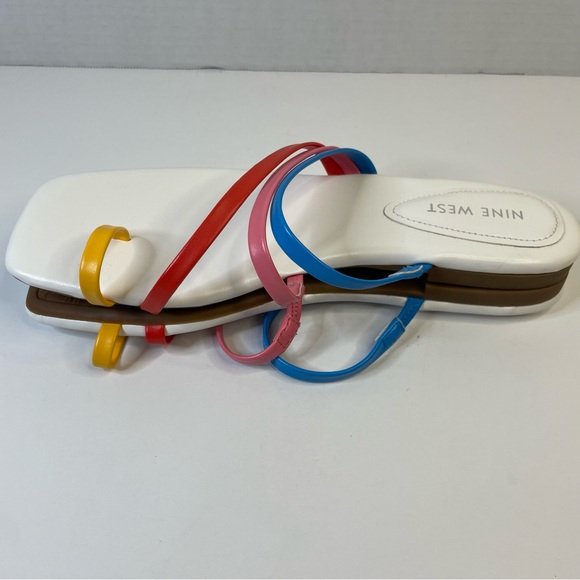 Nine West Women’s Strapped Slip On Flats Sandals Sz 8.5 White & Multi Color - Picture 6 of 8